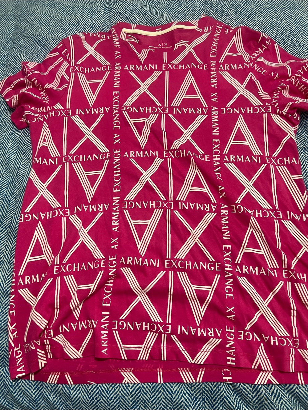 Armani Exchange Fuchsia Allover AX Logo Tee